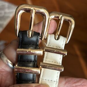 2 Pack women's faux leather belts black+white 110 cm/43.3"